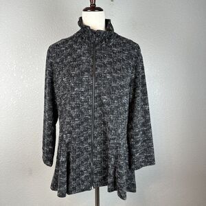 Yushi Womens Stand Collar Swing Jacket Full Zip L Large Gray Black High Low